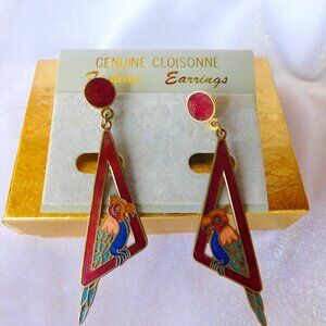 Ladies Genuine Cloisonne Earrings - Parrot design